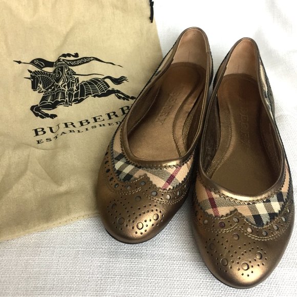 Burberry Flats, Housecheck / Gold, Designer Shoes - Picture 2 of 9